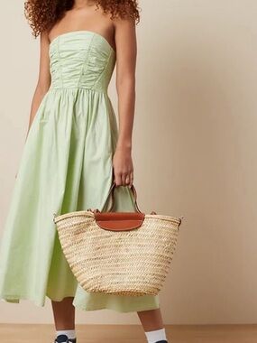 American Eagle Strapless Smocked Midi Dress Light Green Size Medium